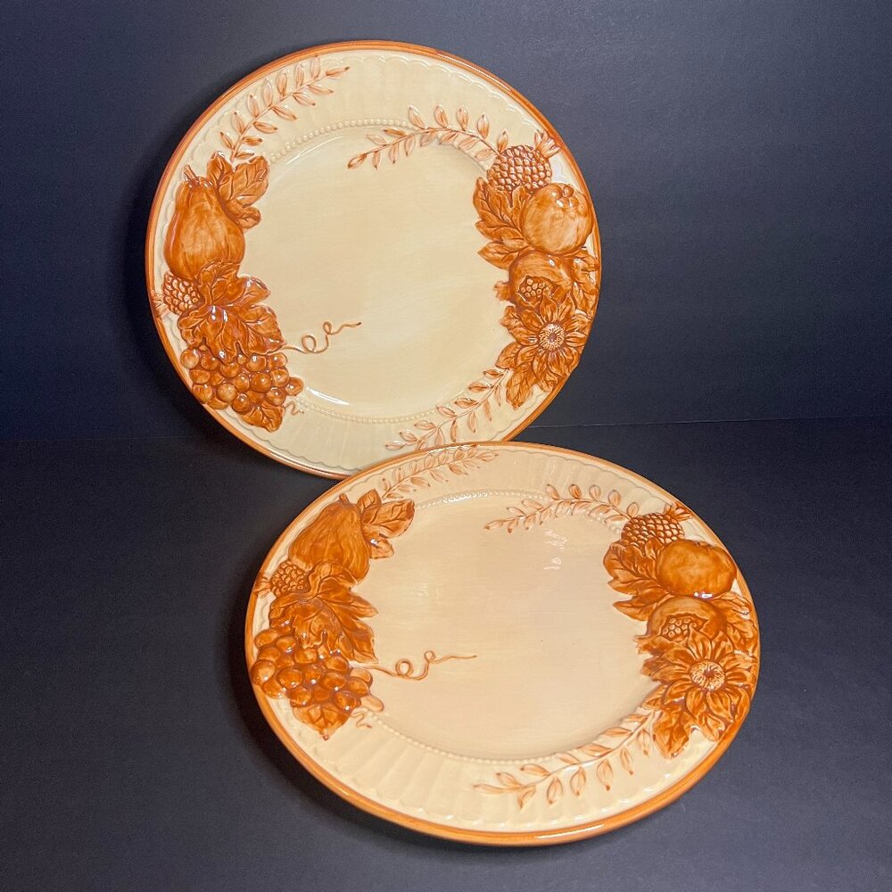 Set of 2 Sapota Ceramic Fall Harvest Thanksgiving Decorative 3D Fruit Plates 11"